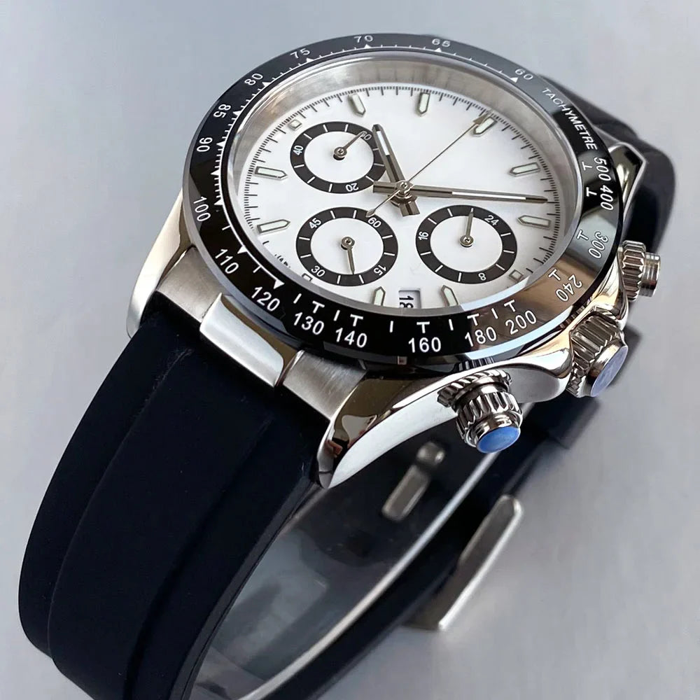 Tandorio Daytona TD401 Chronograph Watch Sapphire Tachymeter Japan VK63 Quartz 39MM 5Bar