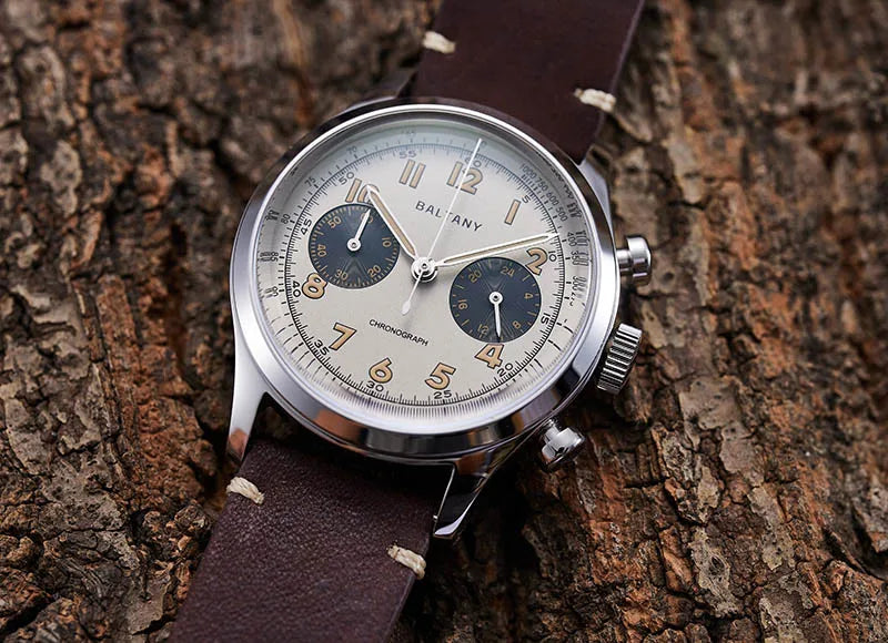 Baltany S5034 Quartz Chronograph Wristwatches 39mm Sapphire Crystal Panda Dial StainlessSteel Retro Super Luminous Vintage Watch