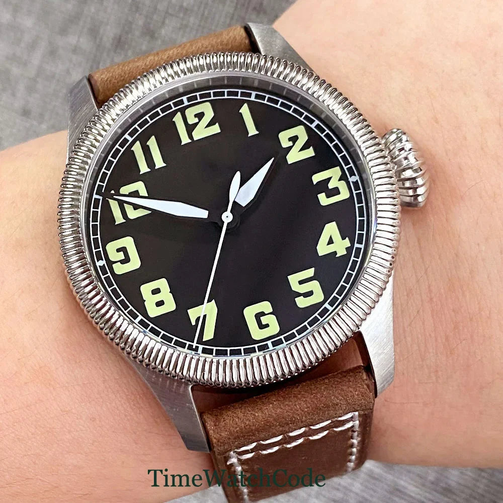 Tandorio Fluted Pilot Watch TD117A 20BAR  NH35 PT5000 Roman Numerals Sapphire 39mm