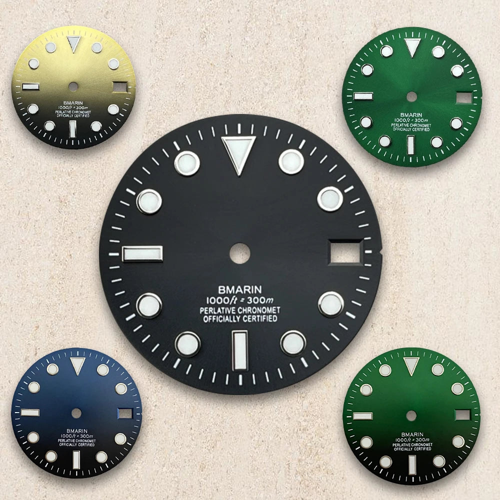 28.5mm S Logo Dial Blue Luminous Suitable For NH35/NH36/4R/7S Japanese Automatic Movement  Watch Modification Accessories