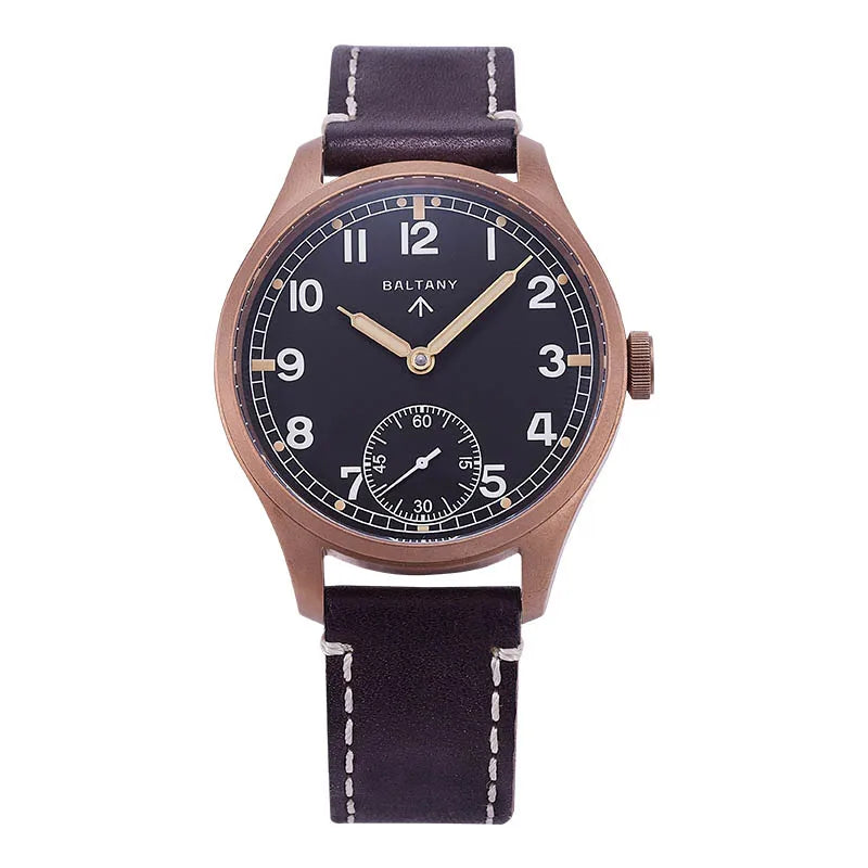 Baltany Vintage Dirty Dozen Wristwatches Golden Hands Seagull ST3620 Luminous 5ATM Leather Automatic Retro D12 Bronze Watches
