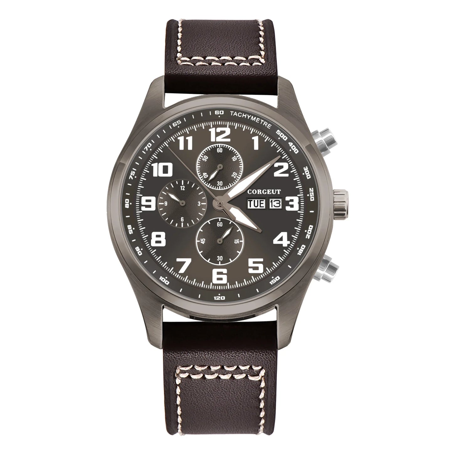 Corgeut 9003 Chronograph Watch 41mm Date Month MIYOTA OS00 Quartz Sapphire 3ATM