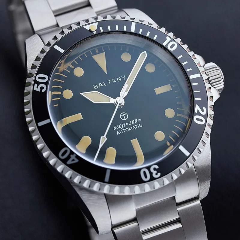 Baltany S3075 Vintage MilSubmariner Watch Rotation Bezel Brushed Bracelect Luminou Leather Sapphire Stainless Steel Dive Watches