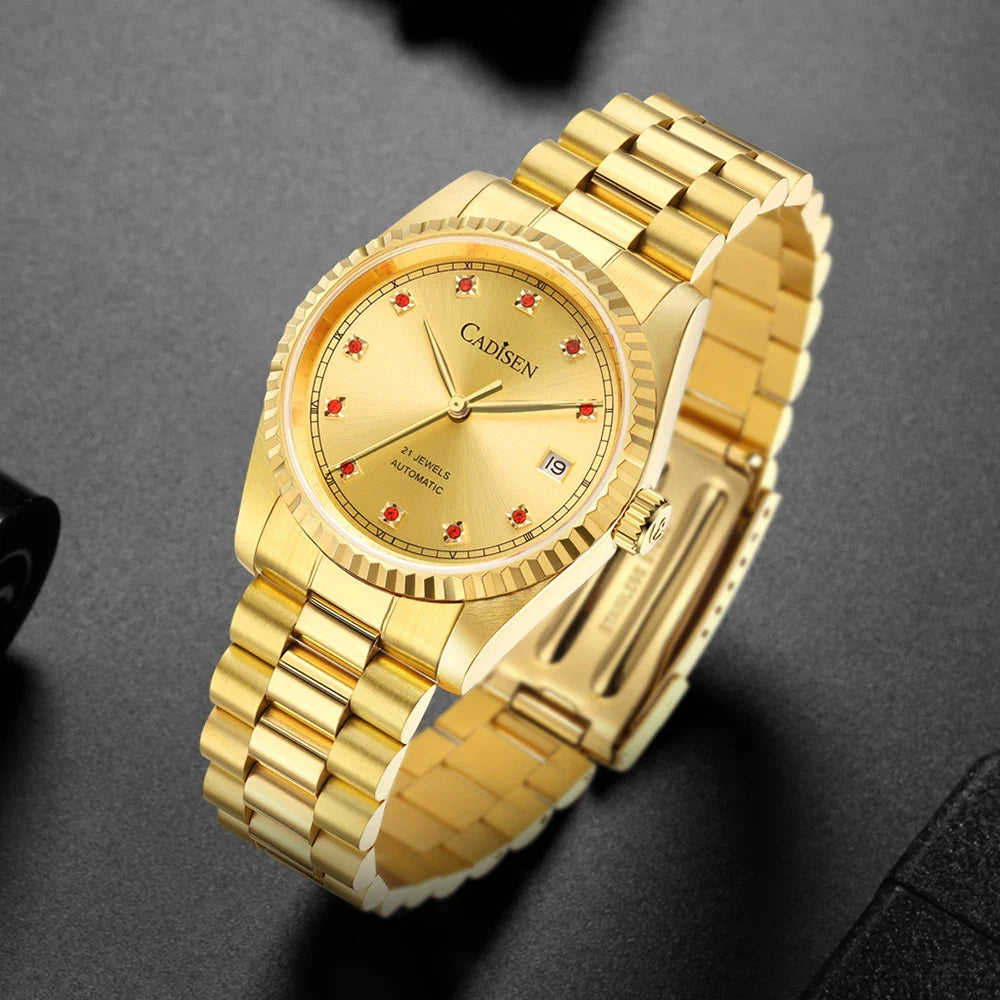 CADISEN C8223 DateJust Watch Miyota 8215 Sapphire Luxury Golden Watch 36MM Ladies Men