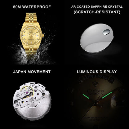 Cadisen C8228 DD38 Watch Diamond Dial MIYOTA 8285 AR Sapphire Crystal luminous 38MM 5Bar