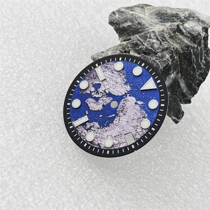 28.5mm Watch Dial DIY Earth Surface with Green Luminous Single Calendar Window Watch Faces Watch Accessories for NH35 Movement