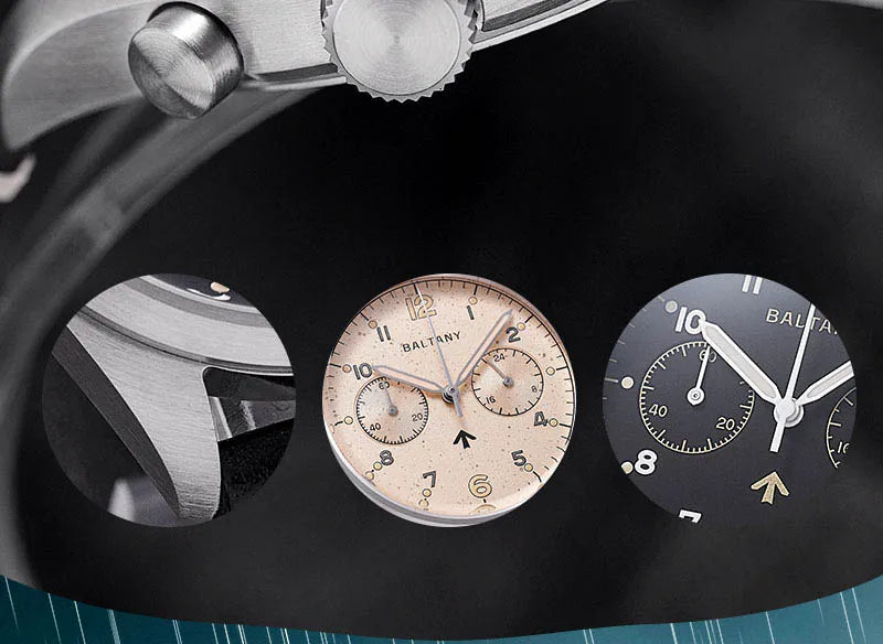 Customizable Watch Baltany 39mm Vk64 Quartz  Military watch Chrono RAF 6BB Homage Multifunction Chronograph 5bar AR Sapphire Swiss Lume