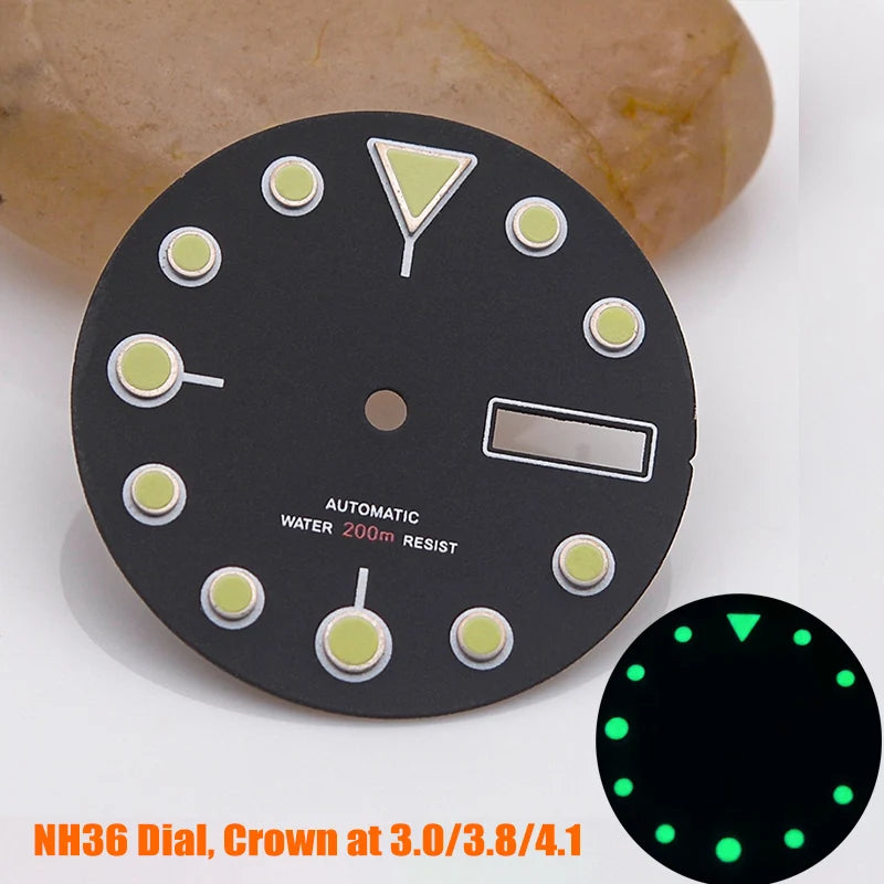 28.5mm Watch Dial NH35 NH36 Dial fit For SKX007 SPRD 6105 Tuna SPB185 SPB187 Watch Cases Feet 3.0 3.8 4.1 Green Luminous Dial