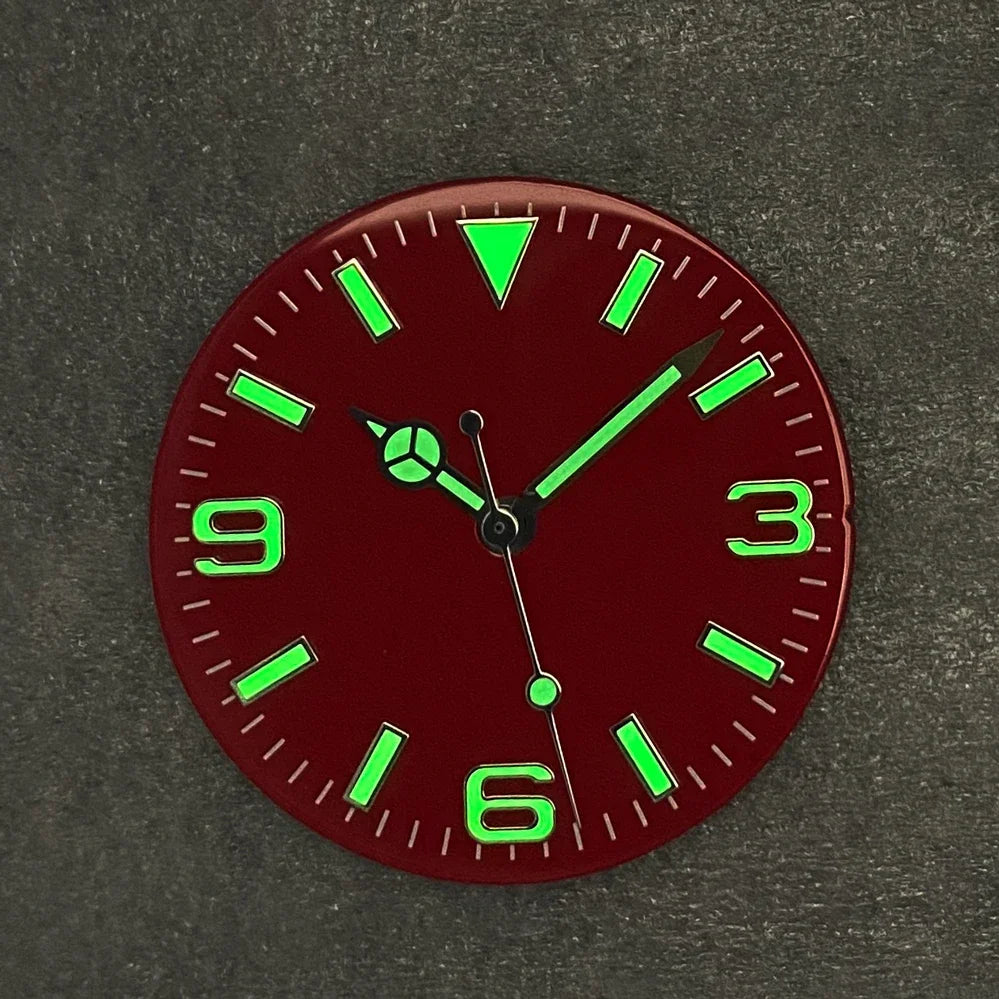 28.5mm Watch Dial + Hands Green Luminous Sun Pattern Modified 369 Nail Dial Watch Faces Accessory Fit NH35/NH36/4R/7S Movement