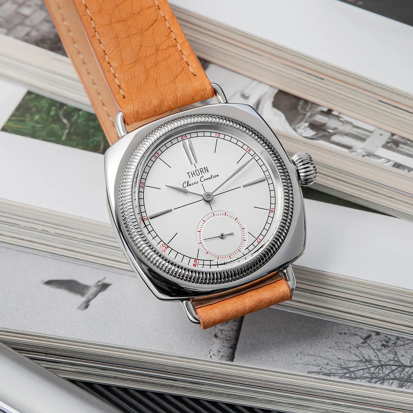 THORN T017 Square pillow-shaped 36mm Pilot couple wristwatch VD78 quartz Double Domed Sapphire 10Bar