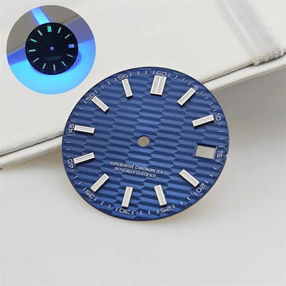 28.5mm Watch Dial Metallic Texture Surface DIY Log Dial BGW9 Blue Green Luminous Watch Faces Watch Accessories for NH35 Movement