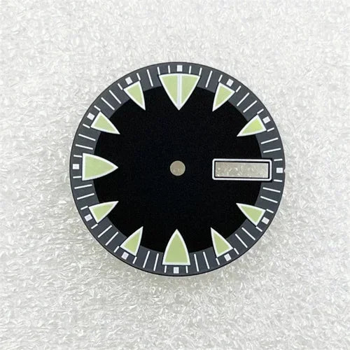 28.5mm Green Luminous NH36 Watch Dial Triangular Scale Dial Mechanical Watch Face for NH36A Movement Dive Watch Repair Parts