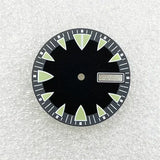 28.5mm Green Luminous NH36 Watch Dial Triangular Scale Dial Mechanical Watch Face for NH36A Movement Dive Watch Repair Parts