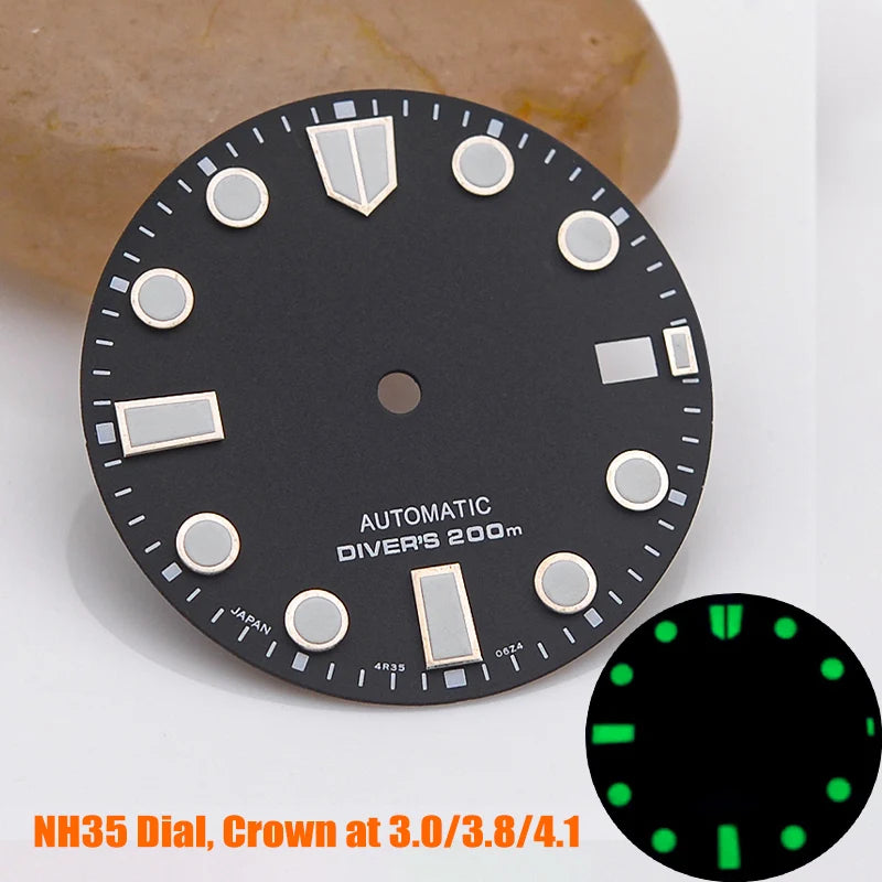 28.5mm Watch Dial NH35 NH36 Dial fit For SKX007 SPRD 6105 Tuna SPB185 SPB187 Watch Cases Feet 3.0 3.8 4.1 Green Luminous Dial