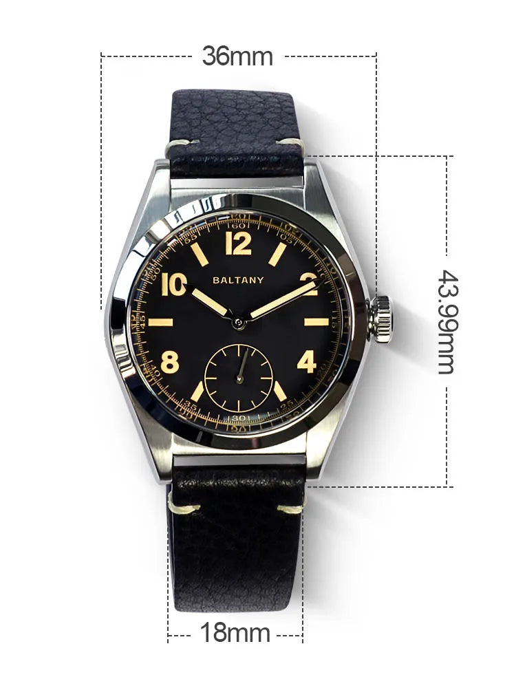 Baltany Bubbleback Dress Watches Subdial IPG Bezel Leather Gold Hands Sapphire Crystal Stainless Steel VD78 Quartz Wristwatches