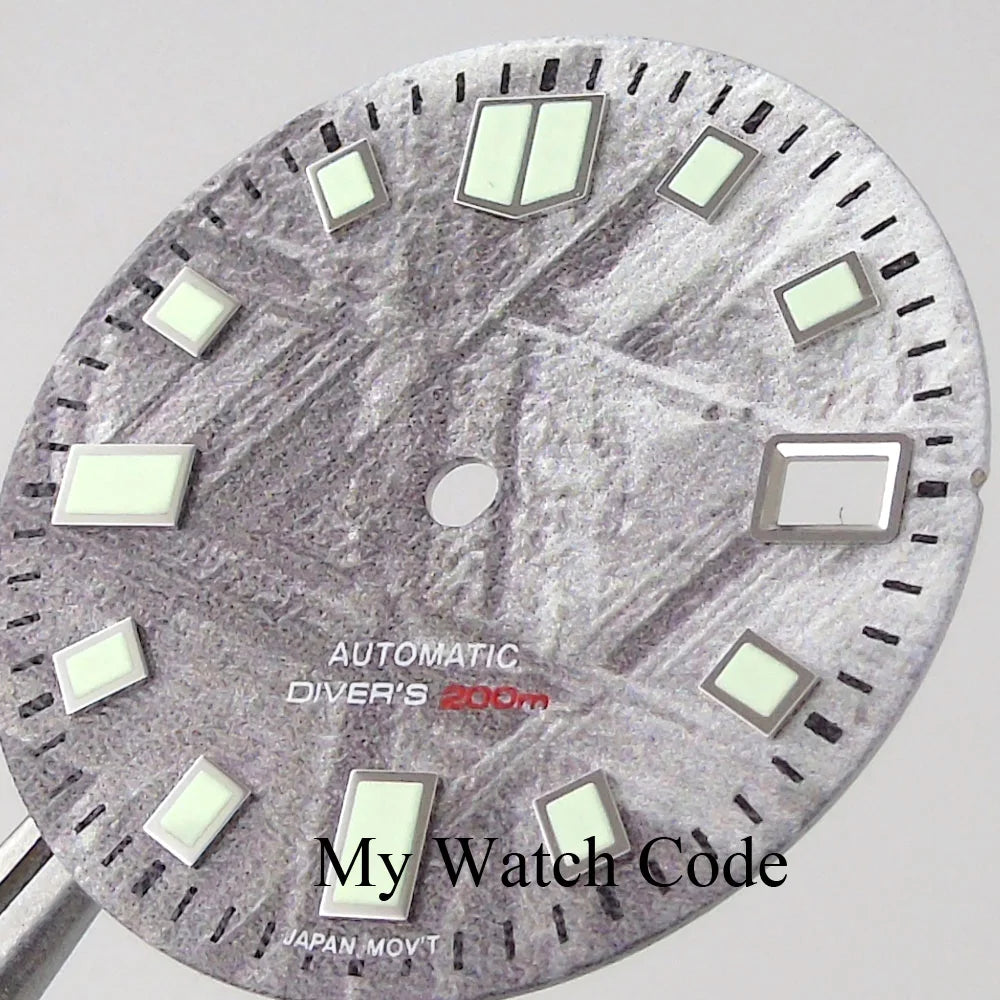 29mm Meteorite Pattern Watch Dial for N H35A N H36A Automatic Movement Green Luminous Markers for D iver Watch Mod