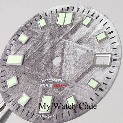 29mm Meteorite Pattern Watch Dial for N H35A N H36A Automatic Movement Green Luminous Markers for D iver Watch Mod