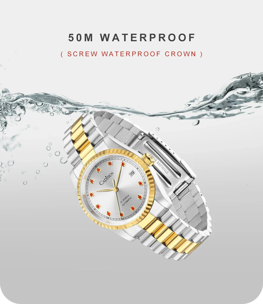 CADISEN C8223 DateJust Watch Miyota 8215 Sapphire Luxury Golden Watch 36MM Ladies Men