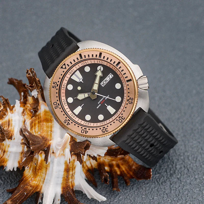 Sterile Albalone Turtle Watch  Golden ceramic bezel SKX6105 6309 NH36A sapphire 20Bar