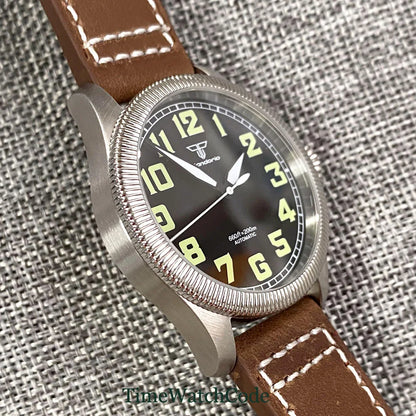 Tandorio Fluted Pilot Watch TD117A 20BAR  NH35 PT5000 Roman Numerals Sapphire 39mm