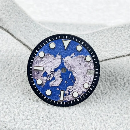 28.5mm Watch Dial DIY Earth Surface with Green Luminous Single Calendar Window Watch Faces Watch Accessories for NH35 Movement