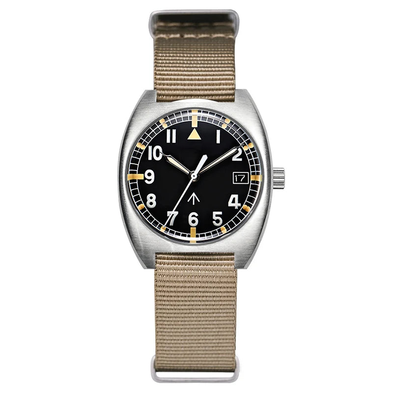 Baltany W10 Military Watch 36mm Calendar Super Luminous Leather Sapphire Stainless Steel NH35 Automatic Mechanical Wristwatches