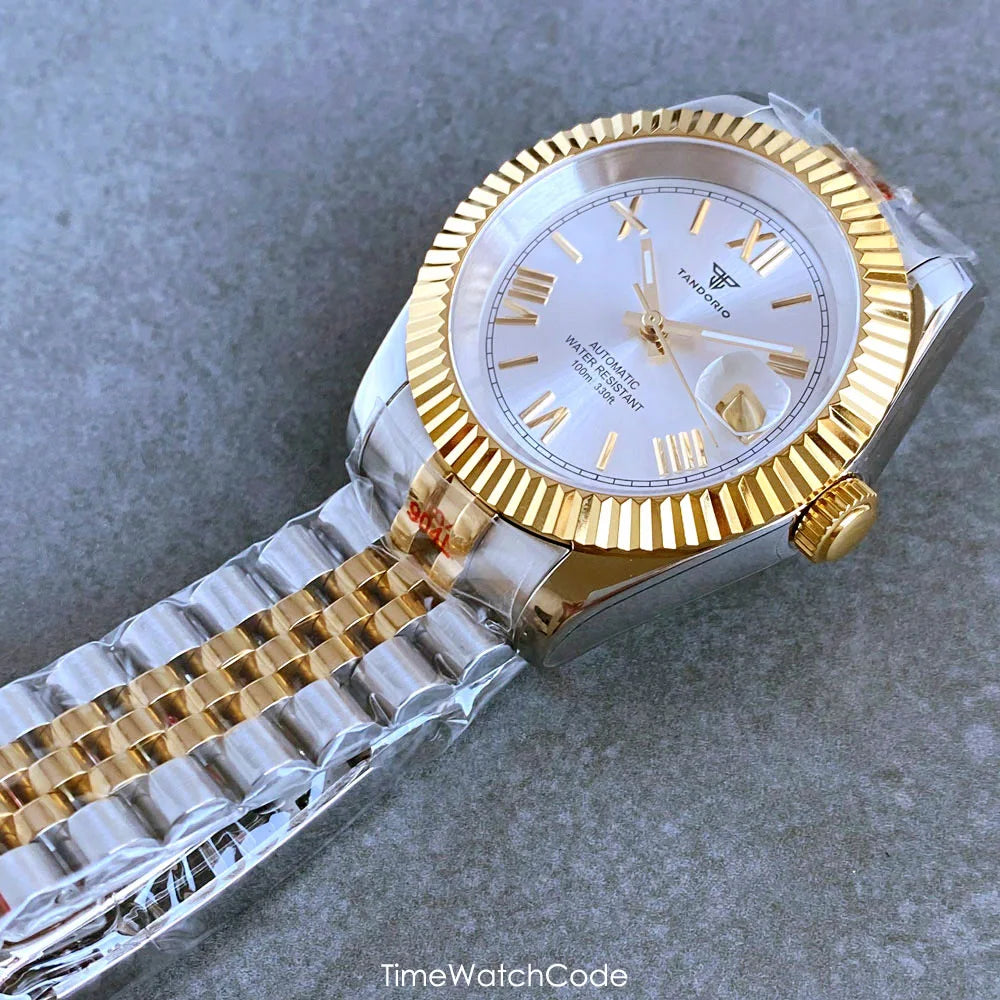 Tandorio Datejust Watch TD146 NH35A Roman Dial Fluted Bezel Sapphire 36/39mm