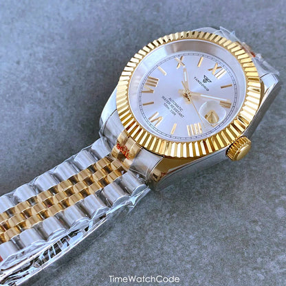 Tandorio Datejust Watch TD146 NH35A Roman Dial Fluted Bezel Sapphire 36/39mm