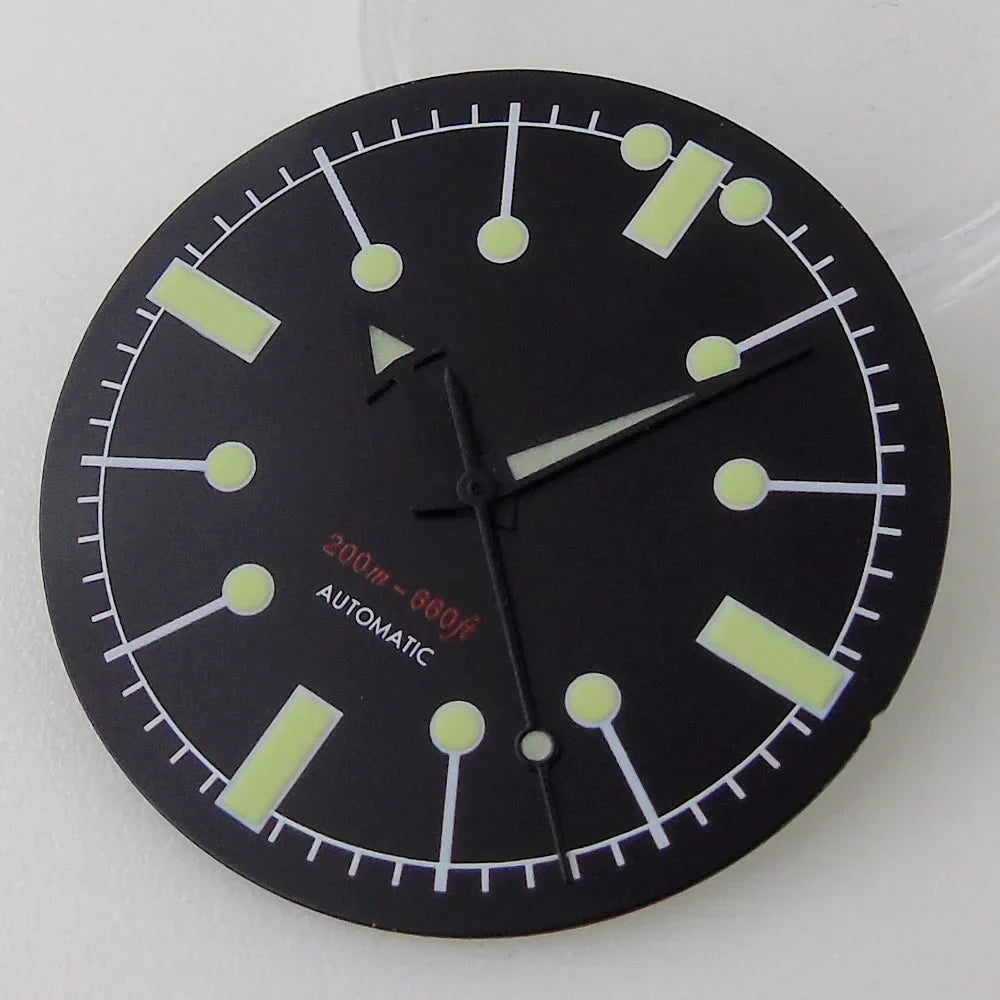 Sterile 31mm Silver Watch Dial for Seik0 N H35 N H36 Movement Green Luminous Di ving Wristwatch Accessories