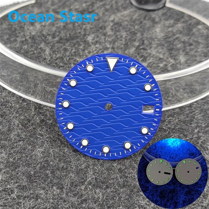 28.5mm Watch Dial Ocean Star Surface Single / Double Calendar Watch Faces Green Luminous Watch Accessory for NH35/NH36 Movement