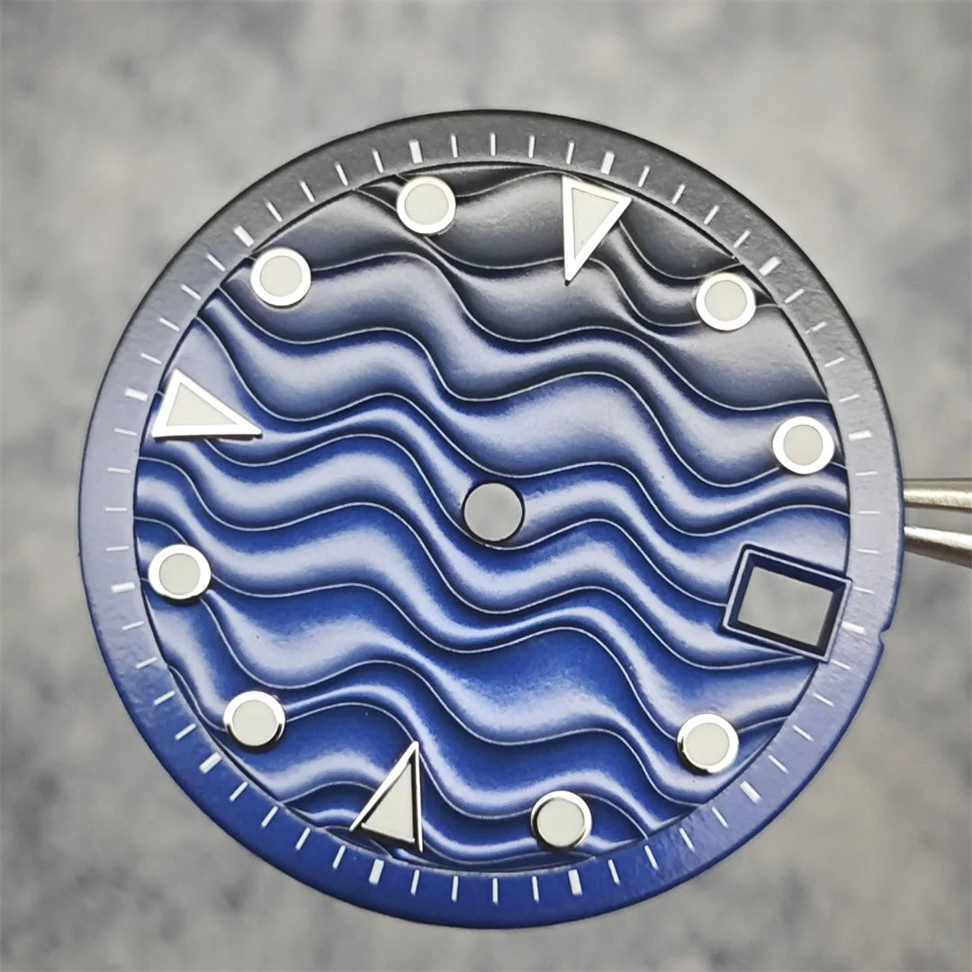 28.5mm Watch Dial Water Ripple Gradient Color Watch Faces Green Luminous Surface Man’s Watch Accessories for NH35 Movement