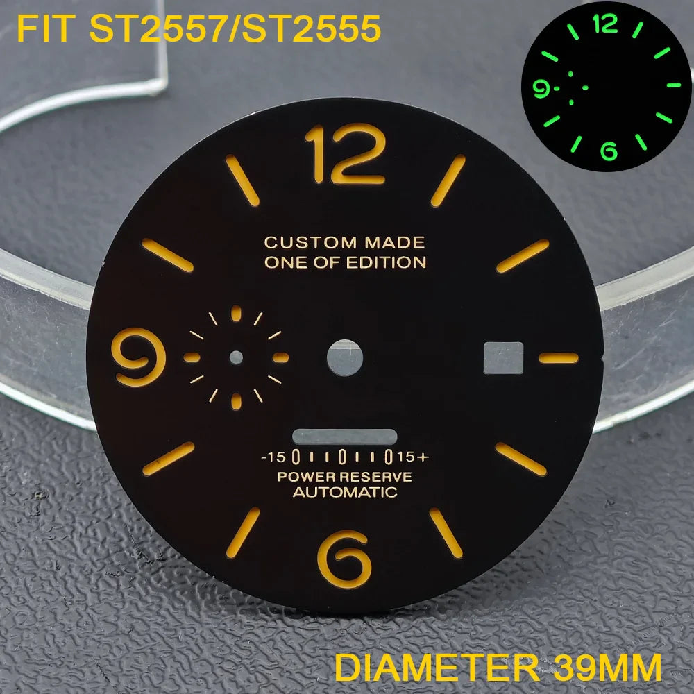 33.9/36.5mm Diameter Green Luminous Sterile Dial for Seagull GMT ST2557/ST2555 Movement with Single Calendar,Custom DIY logo