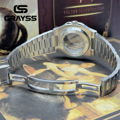 Square Watch Case 316L Steel Bracelet for Nautilus NH34 NH35 NH36 4r35 Movement Sapphire Glass Watch Spare Part