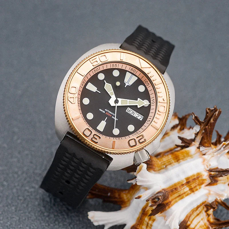 Sterile Albalone Turtle Watch  Golden ceramic bezel SKX6105 6309 NH36A sapphire 20Bar