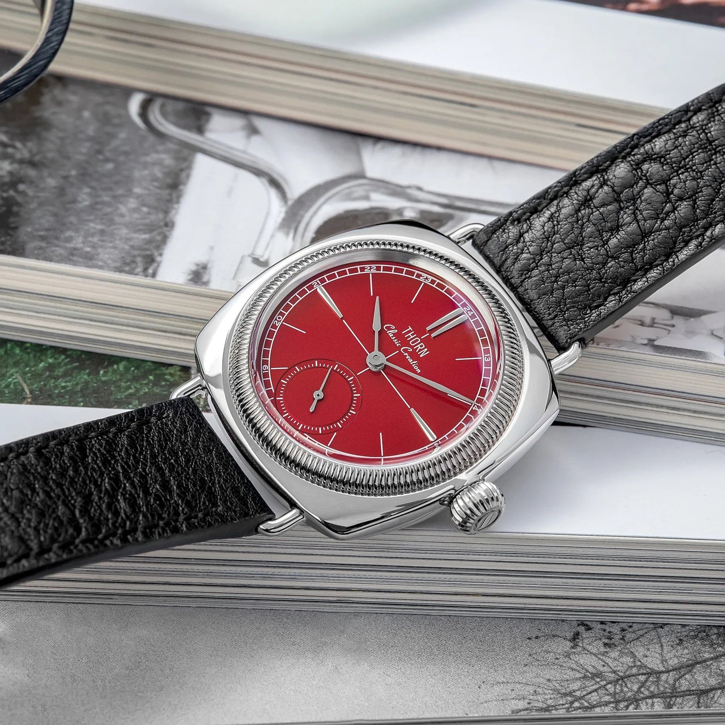 THORN T017 Square pillow-shaped 36mm Pilot couple wristwatch VD78 quartz Double Domed Sapphire 10Bar