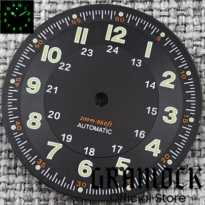 Gramock Classics Sterile 29mm Pilot Black Watch Dial Part for NH35/36 ETA PT5000 Miyota Mingzhu DG ST2130 Movement Part Hand Set