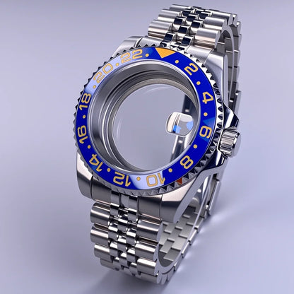 GMT Watch Case 40mm NH34 Nh35 Sliver Watch Case with Sapphire Crystal 120 Click Compatible with NH34/NH35/NH36 Movements Water-Resistant 28.5mm Dial