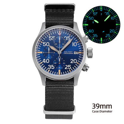 Baltany 39mm Military Chronograph Watch Man S5045 Sapphire Crystal 10ATM Stainless Steel VK67 Calendar Retro Quartz Wristwatches