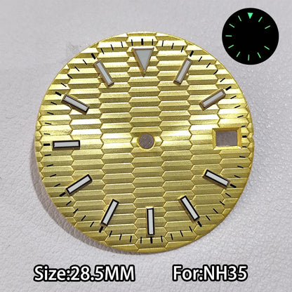 28.5mm Watch Dial For NH 35 NH36 Movements Green Luminous Single/No Date just Calendar Dial Roman Men Watches Accessories