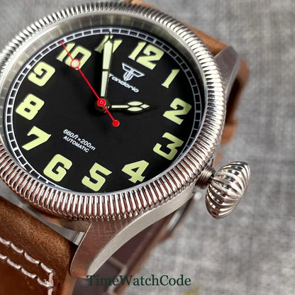 Tandorio Fluted Pilot Watch TD117A 20BAR  NH35 PT5000 Roman Numerals Sapphire 39mm
