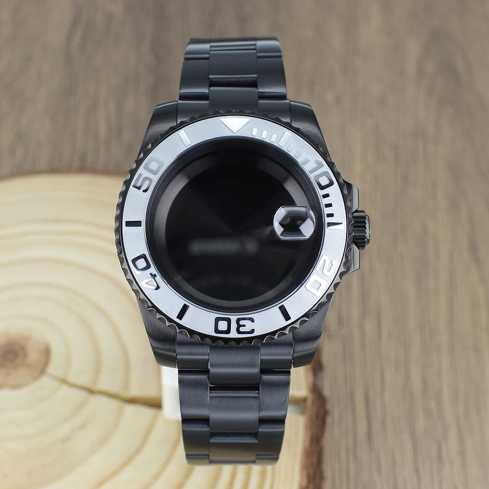 40mm NH35 Accessories Watch Case bands Sapphire for NH35 NH36 NH34 NH70 8215 2824 PT5000 Movt Black Yacht Ceramic bezel insert