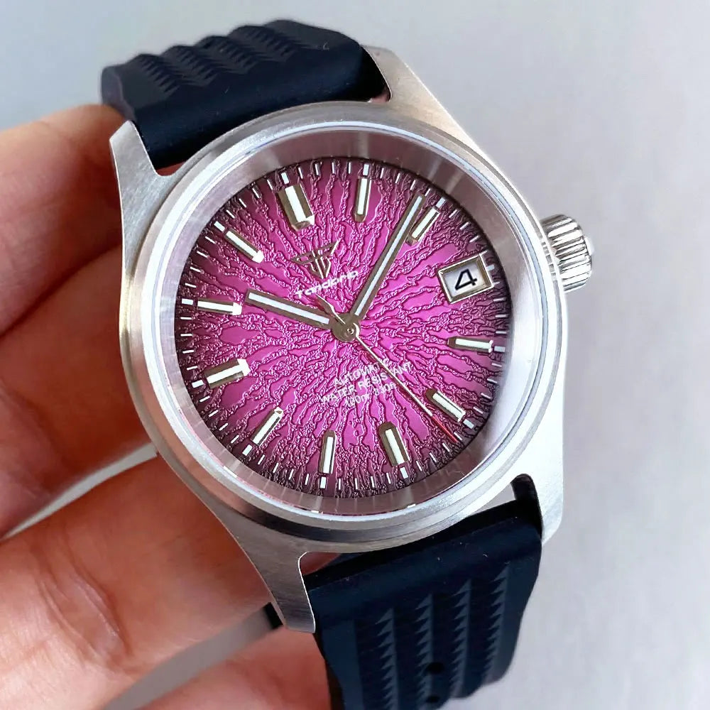 Tandorio Pilot watch 36mm TD105M Blue Red Multicolor Dial  NH35A Automatic 200M WR Luminous Sapphire