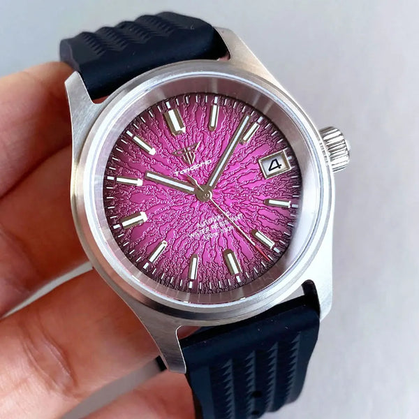 Tandorio Pilot watch 36mm TD105M Blue Red Multicolor DialNH35A Automatic 200M WR Luminous Sapphire