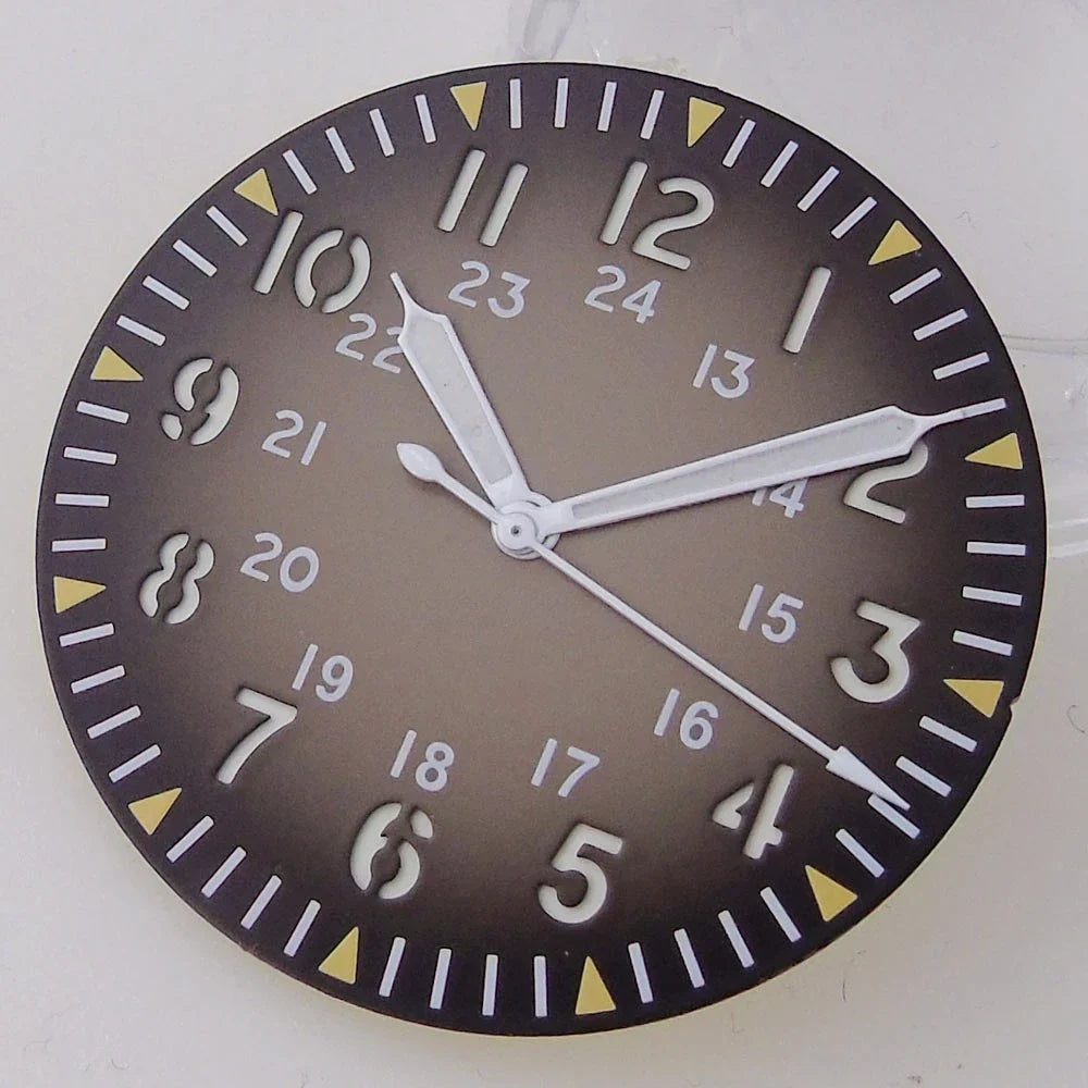 Vintage Pil ot Watch Dial 33.5mm for NH 35 NH 36 NH 38 NH 70 E TA2824 PT 5000 Nologo Dial Face D iver Watch Mod Luminous Hand Watch Part