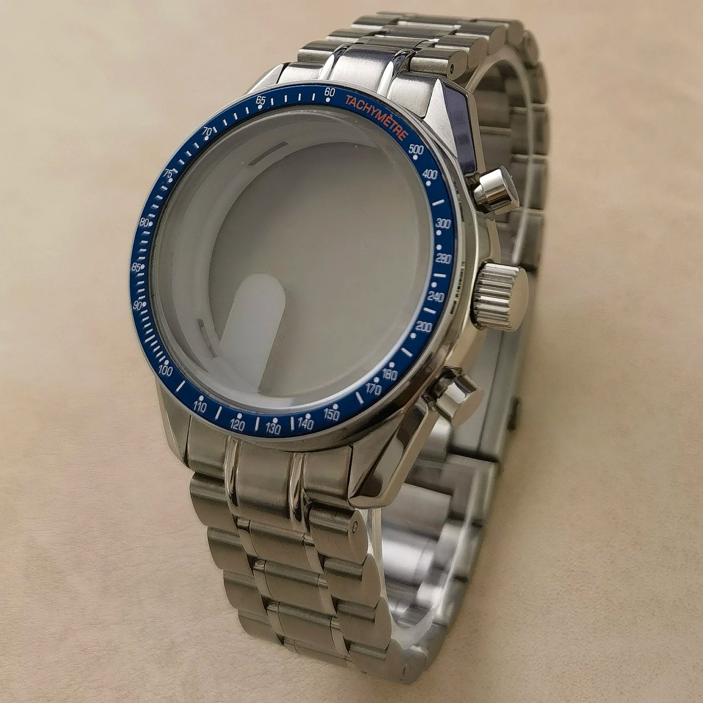 40mm VK63 Stainless Steel Case Strap Moonswatch Style Moon Back Cover Fit VK63 Quartz Movement Gold Word Bezel Watch Accessories