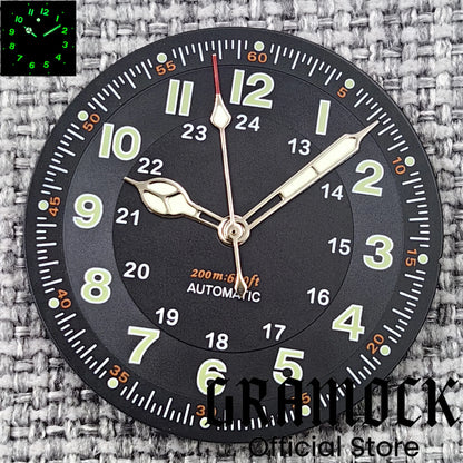 Gramock Classics Sterile 29mm Pilot Black Watch Dial Part for NH35/36 ETA PT5000 Miyota Mingzhu DG ST2130 Movement Part Hand Set