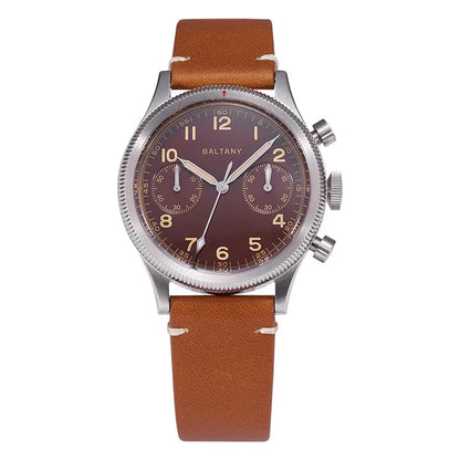 Baltany Military Chronograph Man S5054 Retro Style Quartz Watch Leather Strap Sapphire Glass 5ATM Waterproof Multifunction Watch