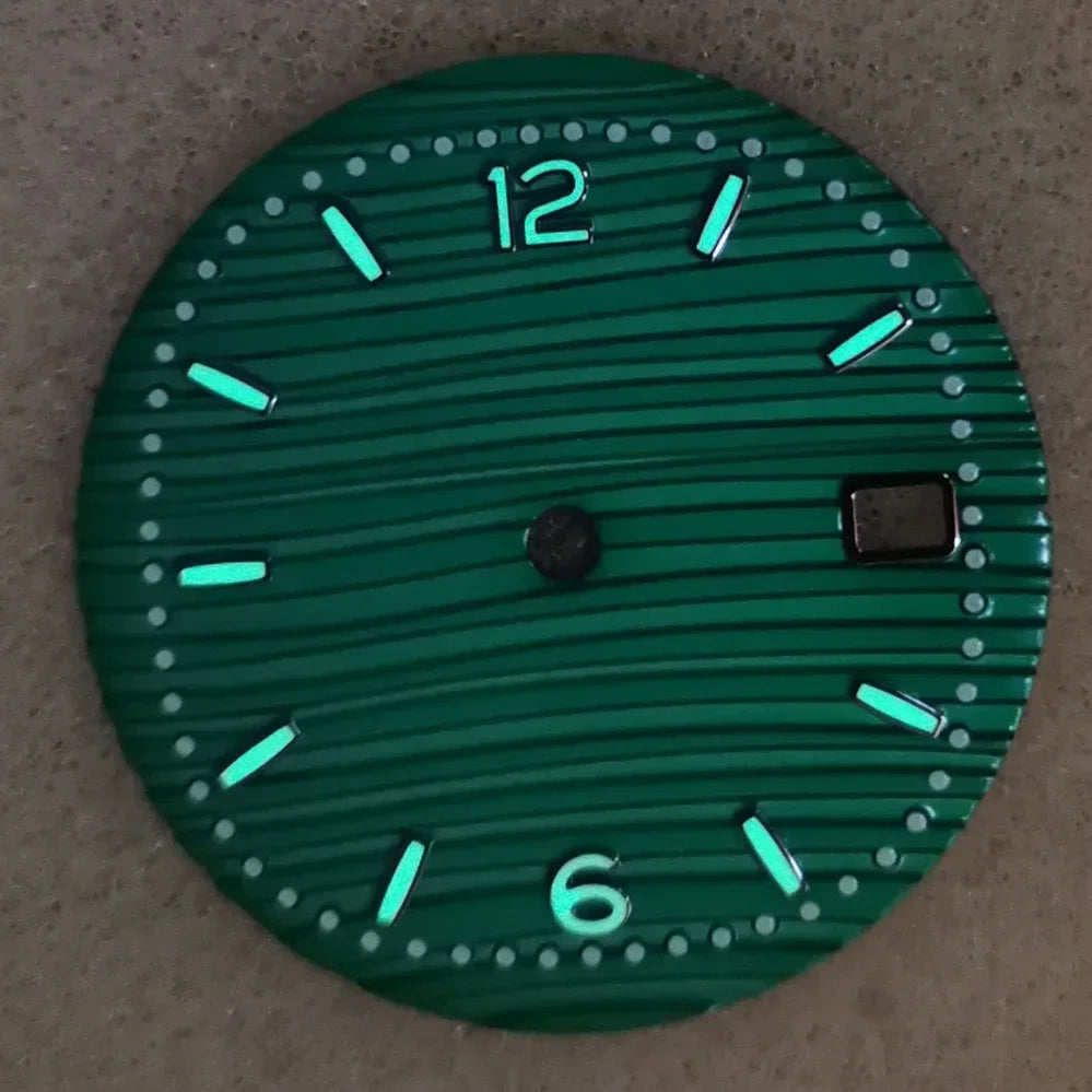 30.5mm Green Luminous Silver Watch Dial Digital Plus Bar Studs Watch Modification Accessories for NH35/ NH36/ 4R/ 7S Movement