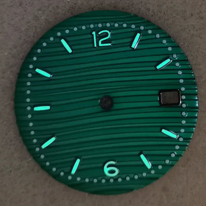 30.5mm Green Luminous Silver Watch Dial Digital Plus Bar Studs Watch Modification Accessories for NH35/ NH36/ 4R/ 7S Movement