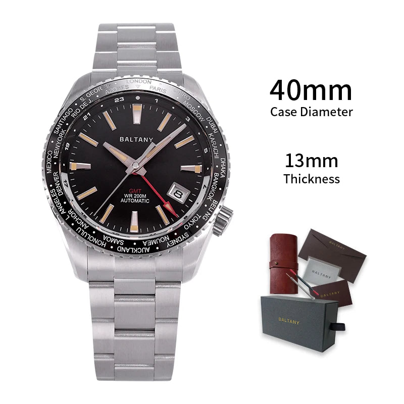 Baltany 40MM Date Sports Watch Man S6083 NH34 Auto Mechanica Watch Ceramic Bezel 20ATM Stainless Steel Bracelet Sports Watch